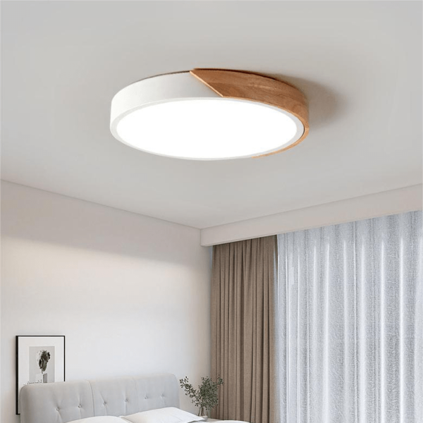Nordic Macaron Round Ceiling Lamp Wood LED Ø30 cm - Image 3