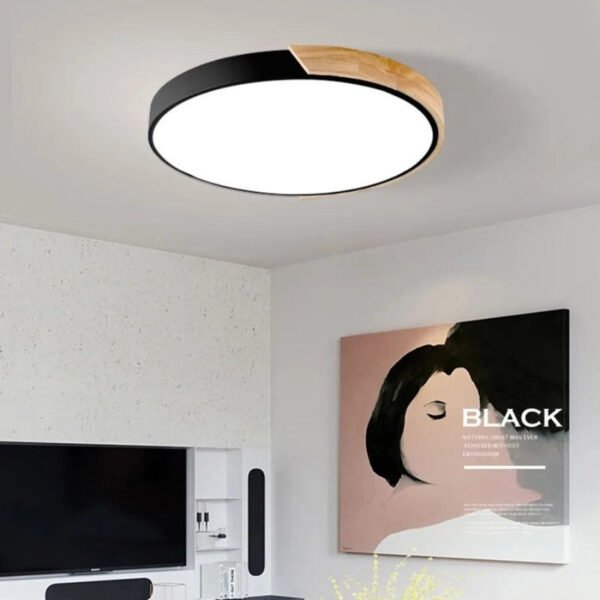Nordic Macaron Round Ceiling Lamp Wood LED Ø30 cm - Image 2